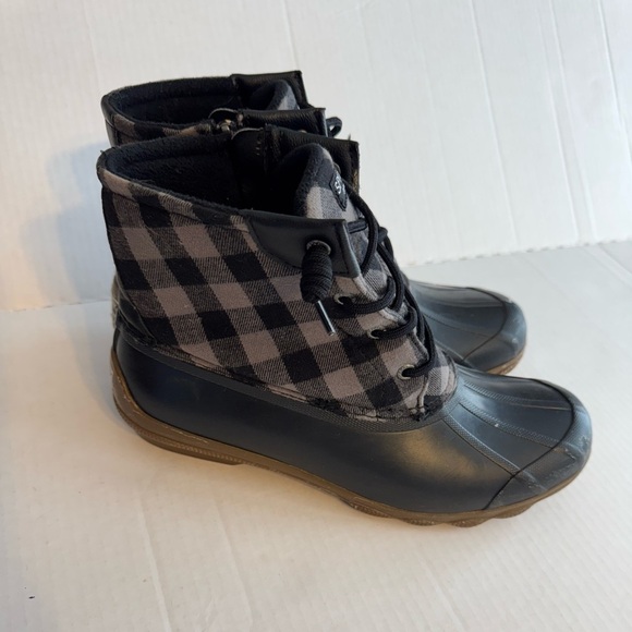 Sperry Syren Gulf Black Gray Plaid Duck Boots Women’s 9.5 Gorpcore Cabin Flannel - Picture 3 of 10